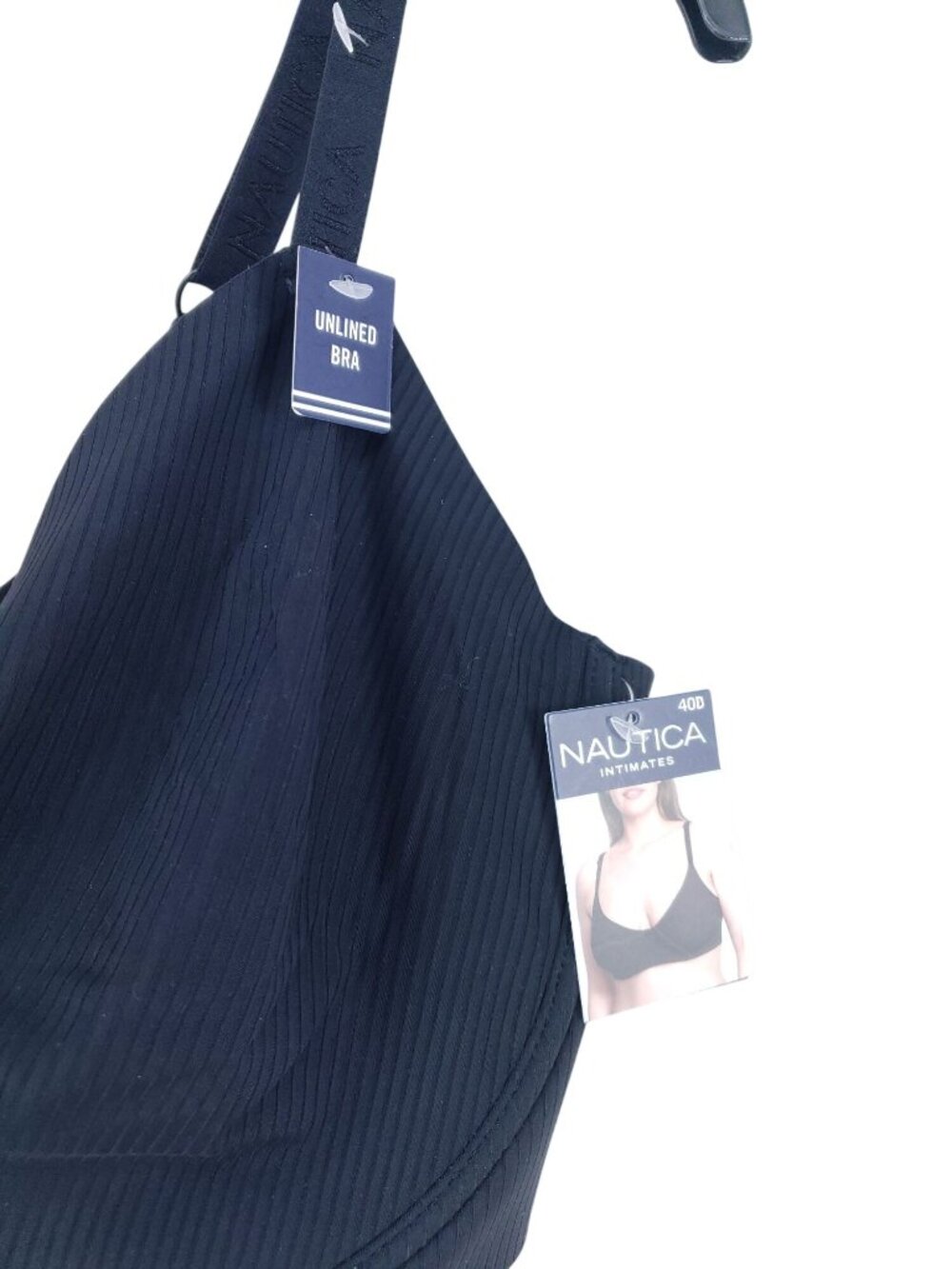 Nautica Intimates Unlined Black Bra Size 40D Adjustable Straps Underwire Ribbed - Picture 3 of 5